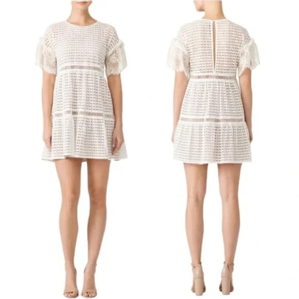 Nha Khanh Adeline Ivory Eyelet Lace Cottagecore Mini Dress in White Sz 2